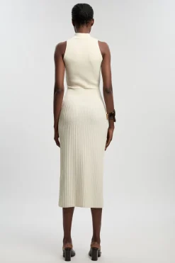 KarenMillen Robe Midi Sans Manches Militaire En Maille Côtelée<Femme Robes|Robes Mi-Longues