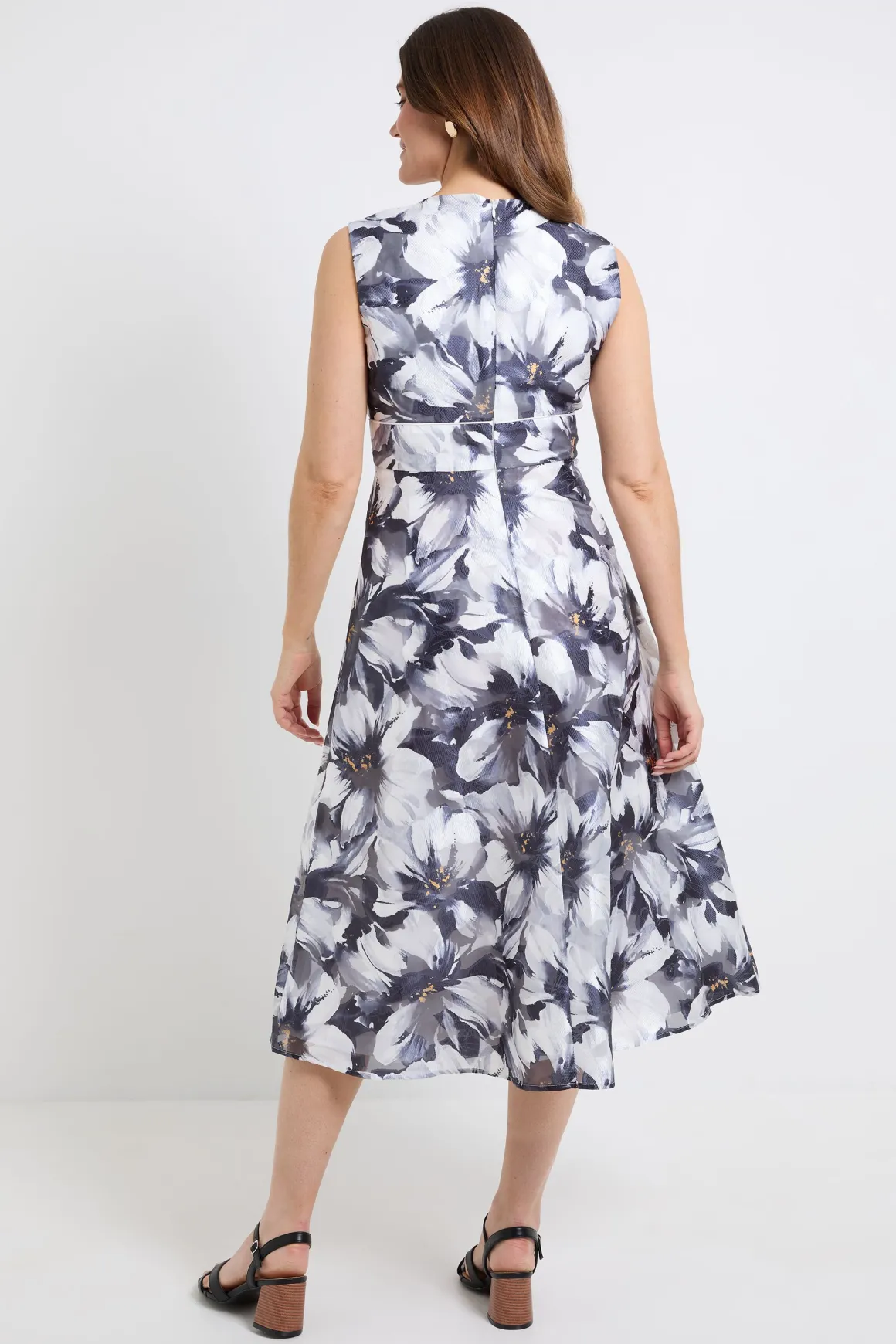 Robe Midi Sans Manches À Motif Floral Dévoré