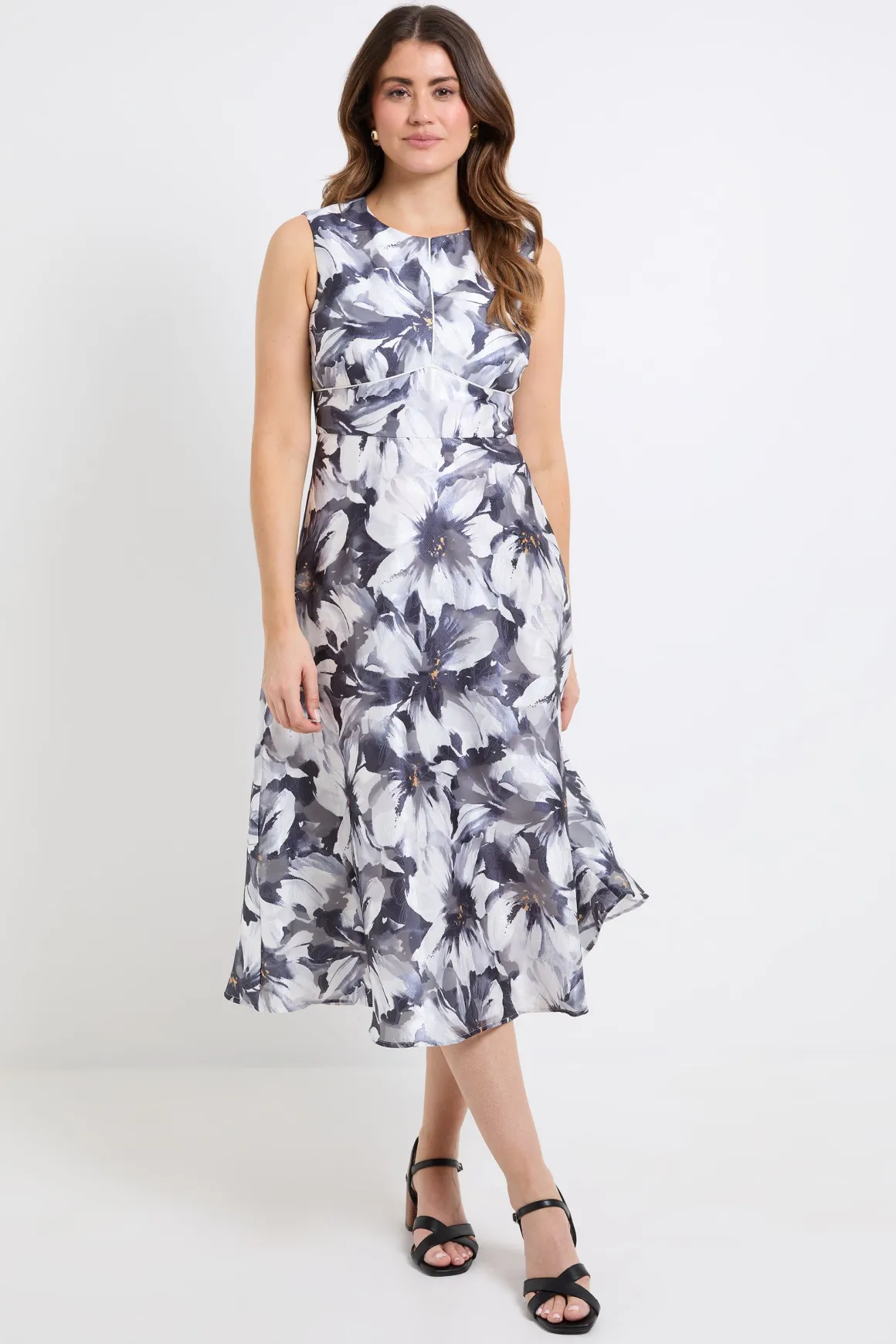 Robe Midi Sans Manches À Motif Floral Dévoré