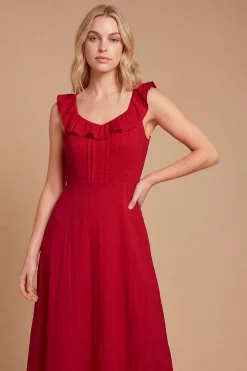 Robe Midi Sans Manches À Plis Nervurés Et Volants