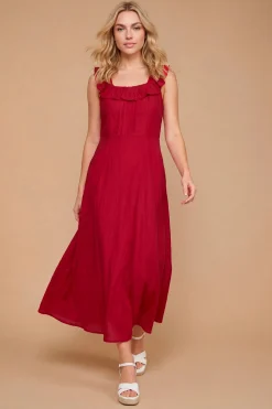 Robe Midi Sans Manches À Plis Nervurés Et Volants