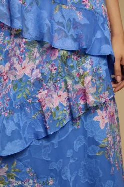 Oasis Robe Midi Satinée à Double Volant et Motif Dévoré<Femme Robes Mi-Longues|Satin Et Dentelle