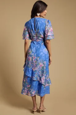 Oasis Robe Midi Satinée à Double Volant et Motif Dévoré<Femme Robes Mi-Longues|Satin Et Dentelle