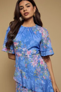 Oasis Robe Midi Satinée à Double Volant et Motif Dévoré<Femme Robes Mi-Longues|Satin Et Dentelle