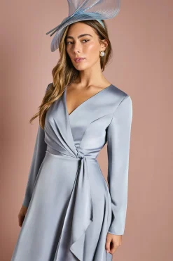 Coast Robe Midi Satinée à Manches Longues avec Drapé Cascade<Femme Robes Mi-Longues|Satin Et Dentelle