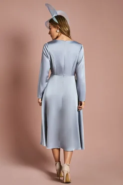 Coast Robe Midi Satinée à Manches Longues avec Drapé Cascade<Femme Robes Mi-Longues|Satin Et Dentelle