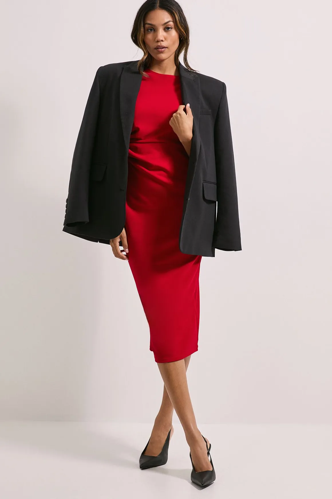 Robe Midi Scuba à Détail Torsadé