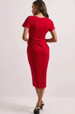 Robe Midi Scuba à Détail Torsadé