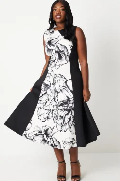 Robe Midi Scuba Grande Taille à Blocs de Couleur
