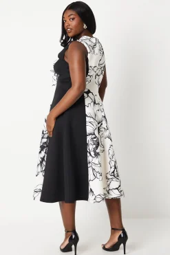 Robe Midi Scuba Grande Taille à Blocs de Couleur