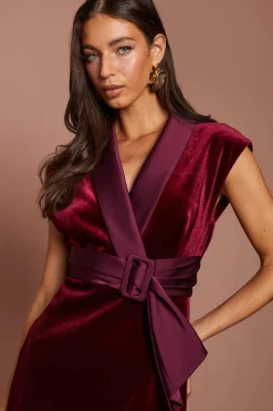 Robe Midi Smoking En Velours Avec Revers En Satin