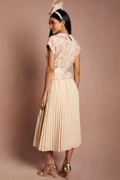 Coast Robe Midi Smoking à Plis avec Haut Cache-Cœur en Dentelle<Femme Robes Mi-Longues|Satin Et Dentelle
