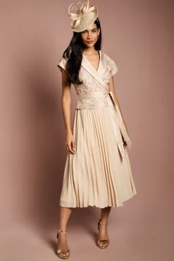 Coast Robe Midi Smoking à Plis avec Haut Cache-Cœur en Dentelle<Femme Robes Mi-Longues|Satin Et Dentelle