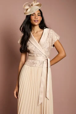 Coast Robe Midi Smoking à Plis avec Haut Cache-Cœur en Dentelle<Femme Robes Mi-Longues|Satin Et Dentelle