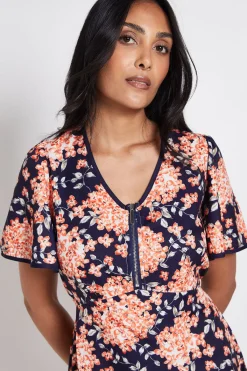 Wallis Robe Midi (s) Petite À Manches Évasées Et Fermeture Éclair<Femme Robes|Robes Mi-Longues