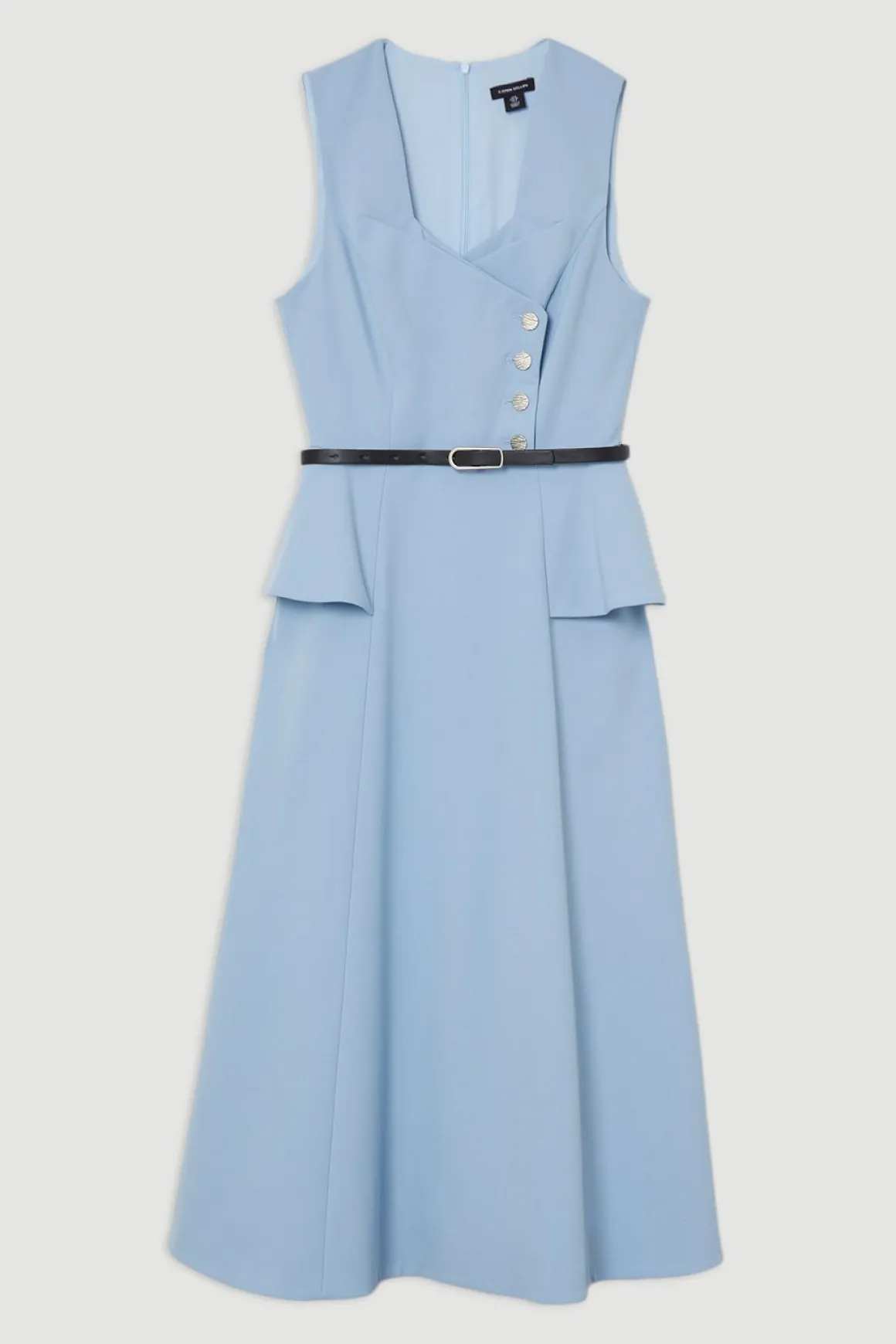 Robe midi stretch compacte ceinturée avec détail peplum et jupe pleine
