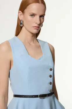 Robe midi stretch compacte ceinturée avec détail peplum et jupe pleine