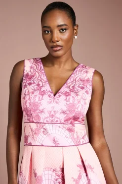 Coast Robe Midi Structurée en Satin à Col V avec Imprimé Placé<Femme Robes Mi-Longues|Satin Et Dentelle