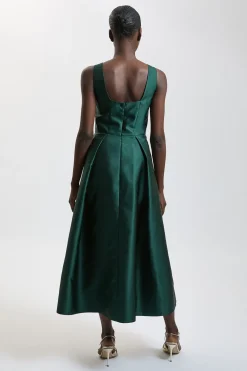 Robe Midi Structurée En Satin À Jupe Ample