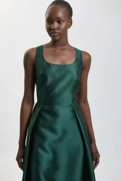 Robe Midi Structurée En Satin À Jupe Ample
