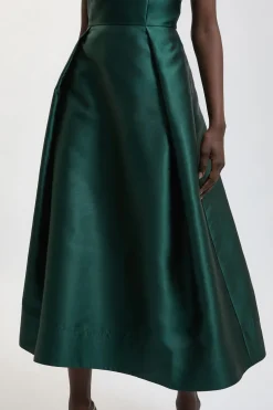 Robe Midi Structurée En Satin À Jupe Ample
