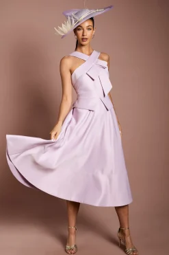 Coast Robe Midi Structurée En Satin Lisa Tan Avec Col Croisé Et Détail Nœud<Femme Robes Mi-Longues|Satin Et Dentelle