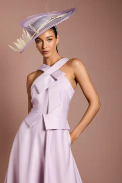 Coast Robe Midi Structurée En Satin Lisa Tan Avec Col Croisé Et Détail Nœud<Femme Robes Mi-Longues|Satin Et Dentelle