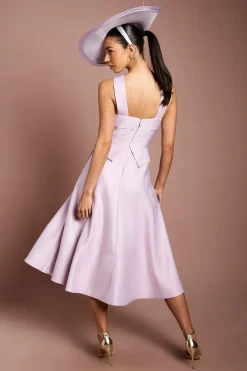 Coast Robe Midi Structurée En Satin Lisa Tan Avec Col Croisé Et Détail Nœud<Femme Robes Mi-Longues|Satin Et Dentelle