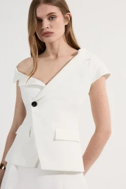 Robe midi sur mesure Petite Clean à col asymétrique, ceinture cintrée et jupe ample