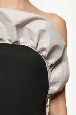 Robe midi sur mesure pour grandes tailles à volant, en taffetas extensible et crêpe Bandeau