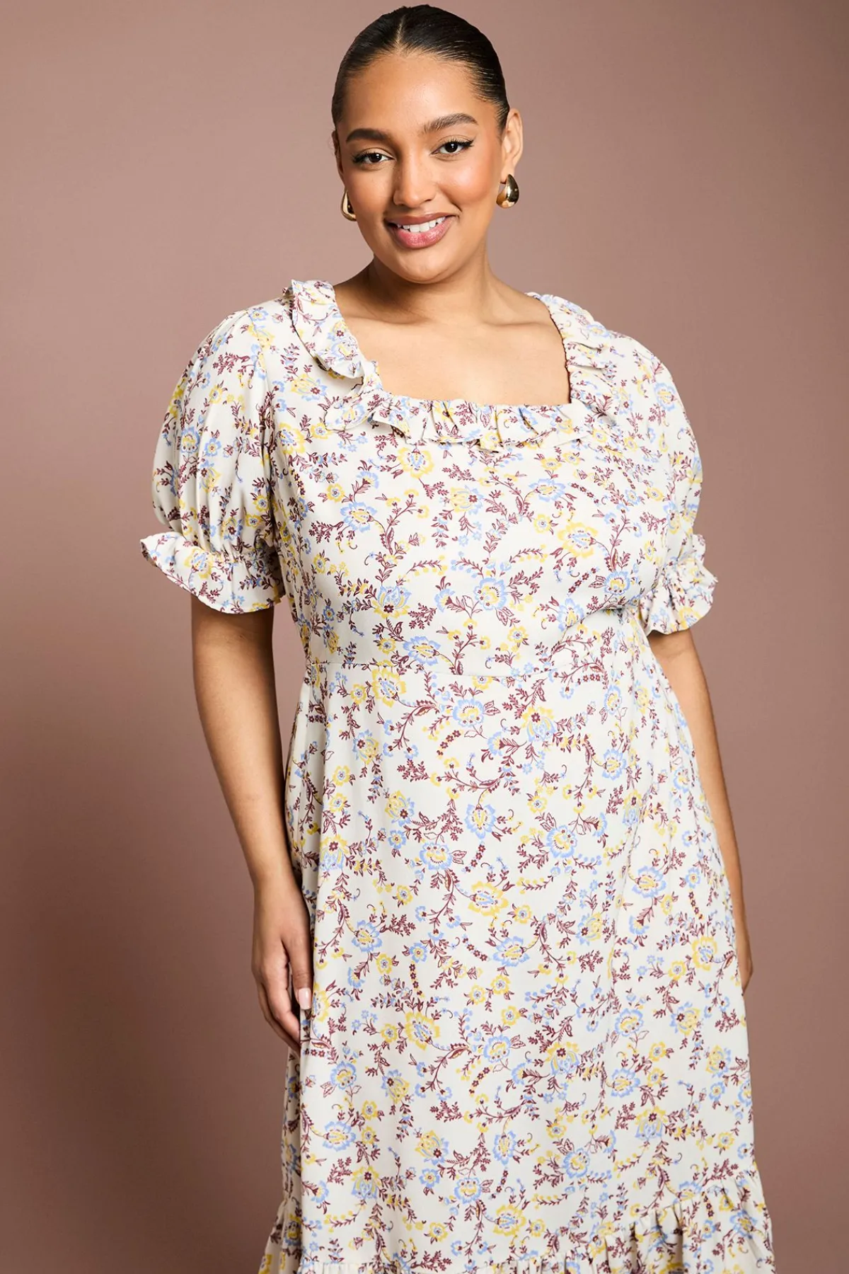 Dorothy Perkins Robe Midi Étagée À Encolure Carrée À Volants Et Manches À Froufrous Curve<Femme Robes|Robes Mi-Longues