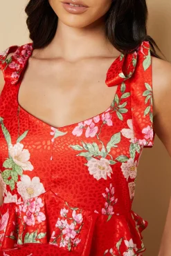 Robe Midi Étagée en Jacquard de Satin Imprimé