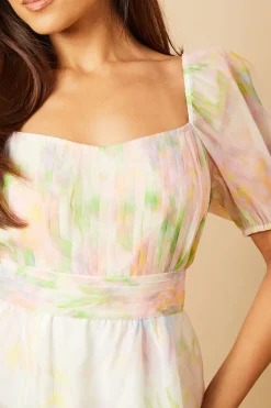 Robe Midi Étagée en Organza à Buste Froncé Petite
