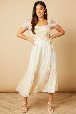 Robe Midi Étagée en Organza à Buste Froncé Petite