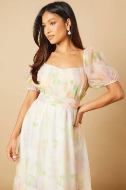 Robe Midi Étagée en Organza à Buste Froncé Petite