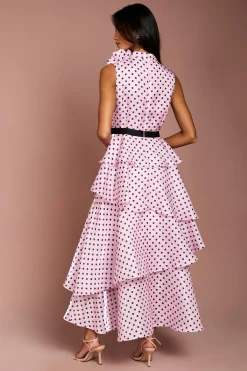 Robe Midi Étagée en Organza à Pois Petite Taille