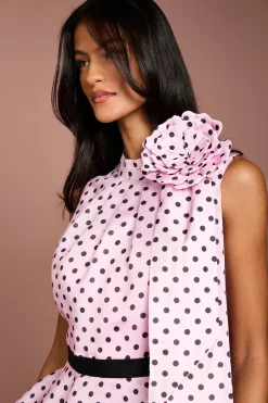 Robe Midi Étagée en Organza à Pois Petite Taille