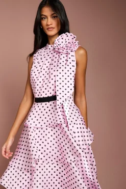 Robe Midi Étagée en Organza à Pois Petite Taille