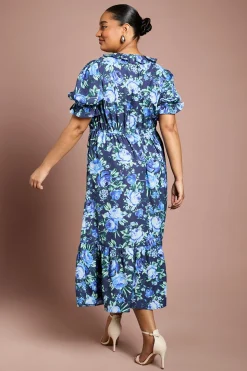 Robe Midi Étagée Grande Taille À Encolure Volantée Et Manches À Froufrous