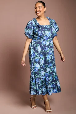 Robe Midi Étagée Grande Taille À Encolure Volantée Et Manches À Froufrous