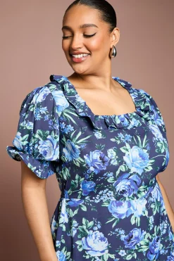 Robe Midi Étagée Grande Taille À Encolure Volantée Et Manches À Froufrous