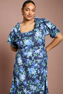 Robe Midi Étagée Grande Taille À Encolure Volantée Et Manches À Froufrous