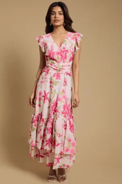Robe Midi Étagée Petite à Imprimé avec Détail Torsadé Devant