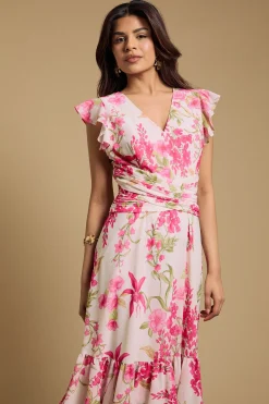 Robe Midi Étagée Petite à Imprimé avec Détail Torsadé Devant