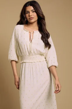 Robe Midi Étagée À Taille Froncée Petite