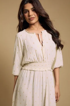 Robe Midi Étagée À Taille Froncée Petite
