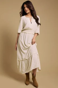 Robe Midi Étagée À Taille Froncée Petite