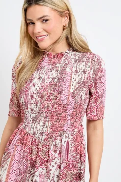 Robe Midi À Taille Basse Avec Corsage Froncé Motif Paisley Rose