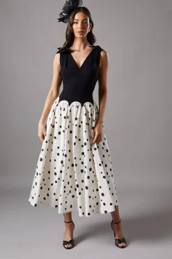 Coast Robe Midi à Taille Basse avec Nœuds aux Épaules et Motif à Pois<Femme Robes Mi-Longues|Robes