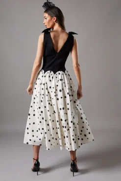 Coast Robe Midi à Taille Basse avec Nœuds aux Épaules et Motif à Pois<Femme Robes Mi-Longues|Robes